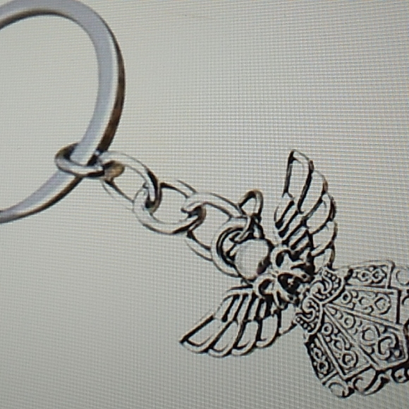 Phaeton Accessories - Phaeton Silver Tone Guardian Angel Charm Keychain 1 x 3 1/4 inch total w keyring